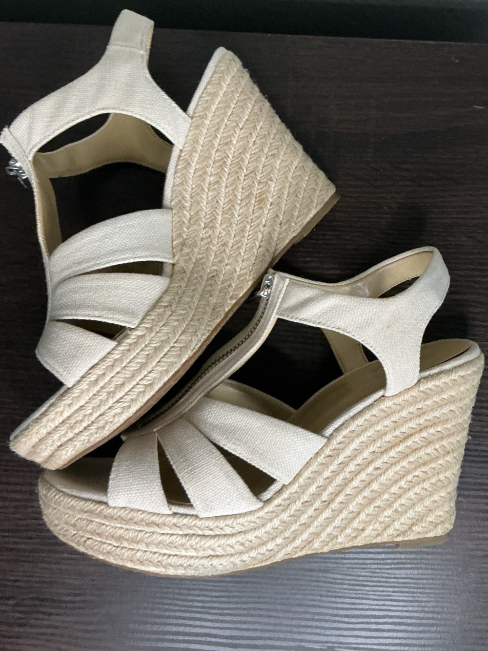 Michael Kors Berkeley Cream Espadrille Wedge Sandals
